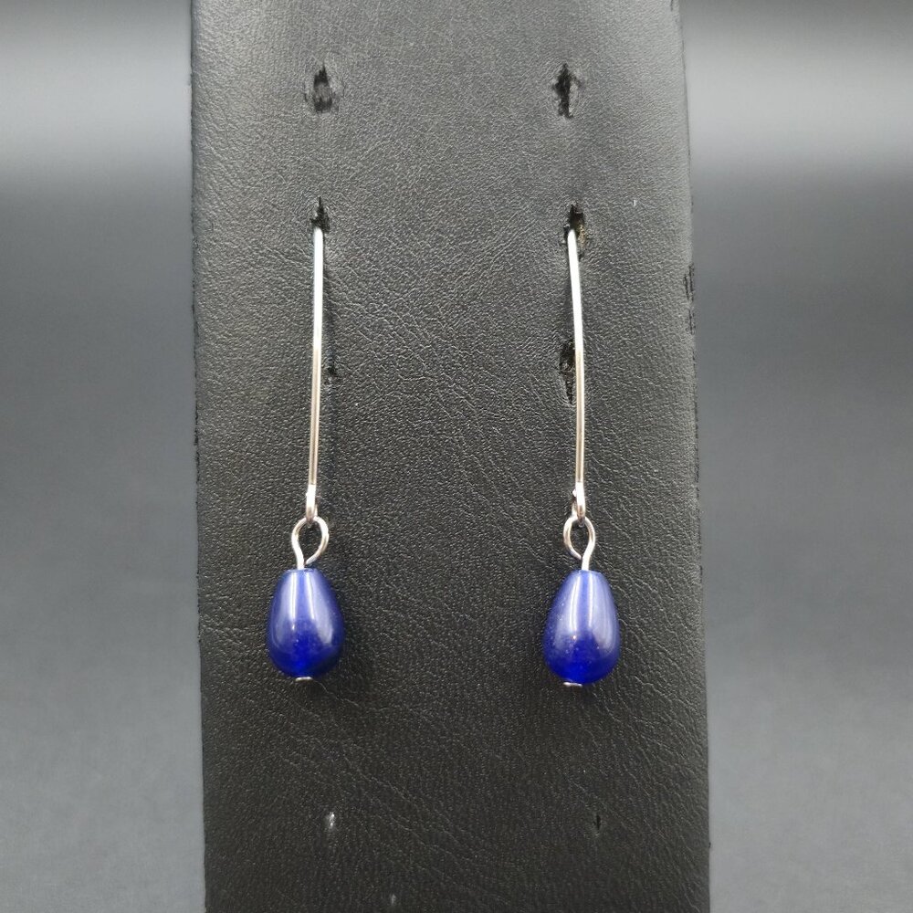 Silver Plated Over Copper Blue Glass Handmade Earrings A6909